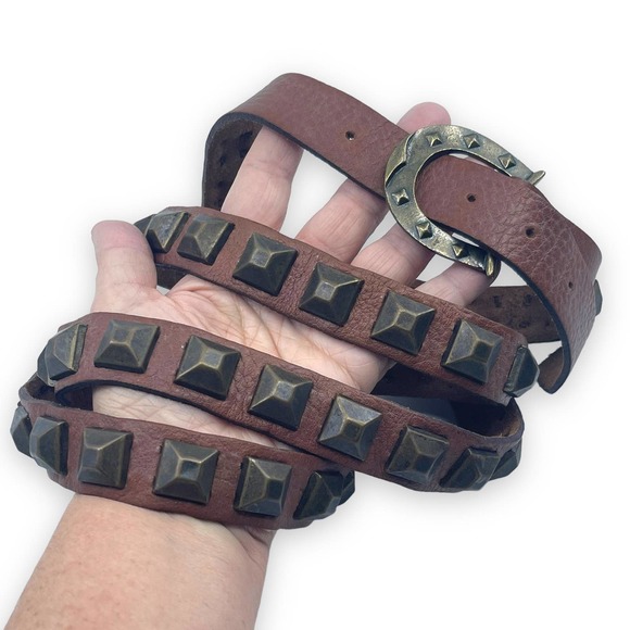 NEW NWT Double Wrap Around the Body Brown Leather Belt with Studs Sz 34, 38, 40 - Picture 1 of 11